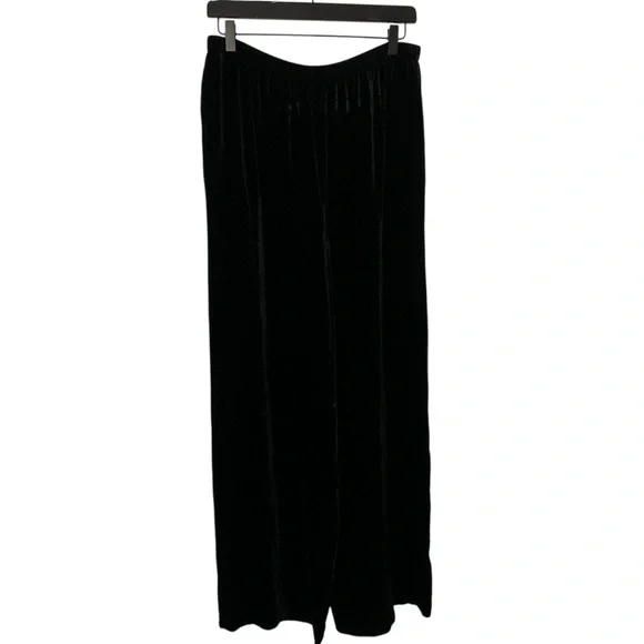 Eileen Fisher Medium Black Rayon-Silk Blend Wide Leg Velvet Quiet Luxury Pants